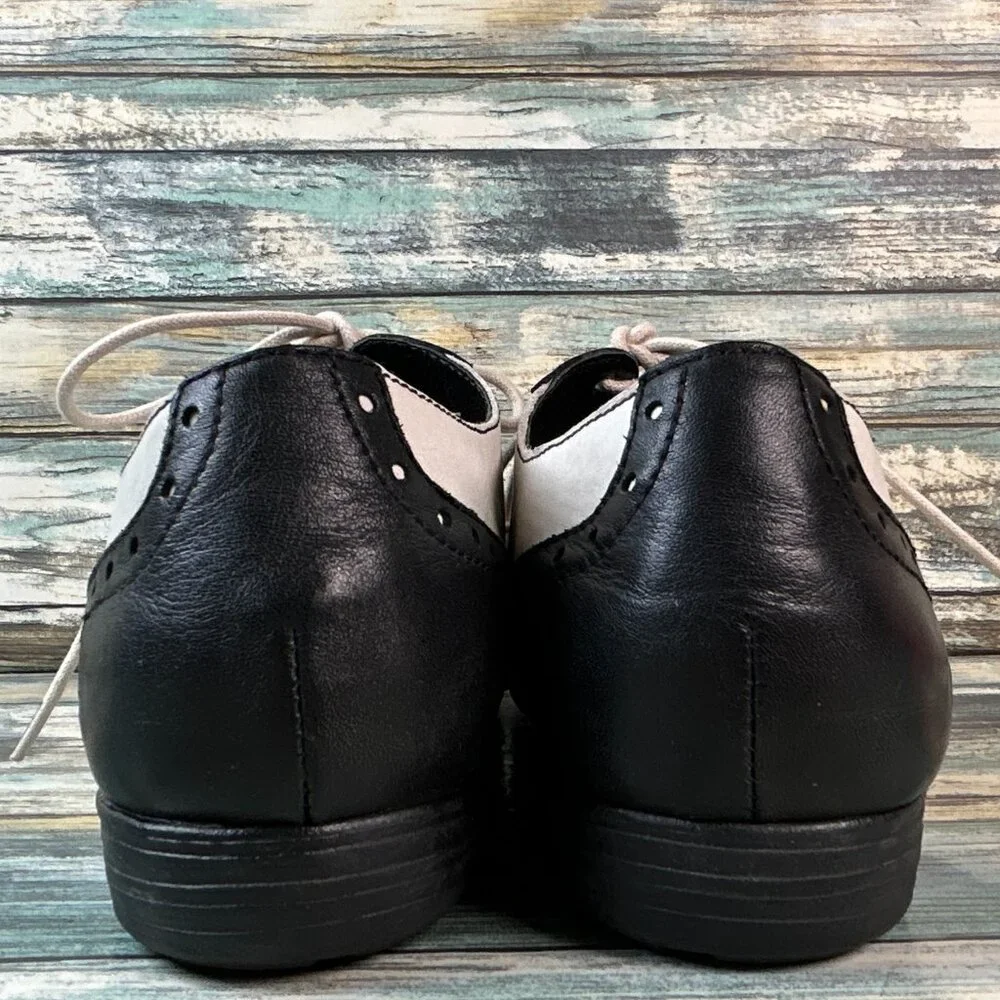 Born Oxford Shoe Womens 9.5M Black/White Leather Saddle Shoe Menswear Tuxedo - Picture 5 of 13